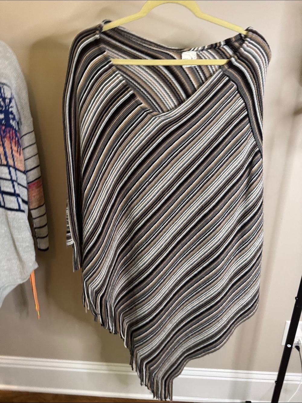 Covington Asymmetrical Striped Knit Skirt in Black, Gray & Cream